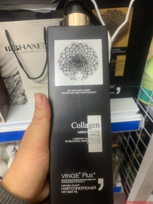 Cặp Dầu Gội Xả Collagen Vinge Plus+ Màu Đen 950ml x2