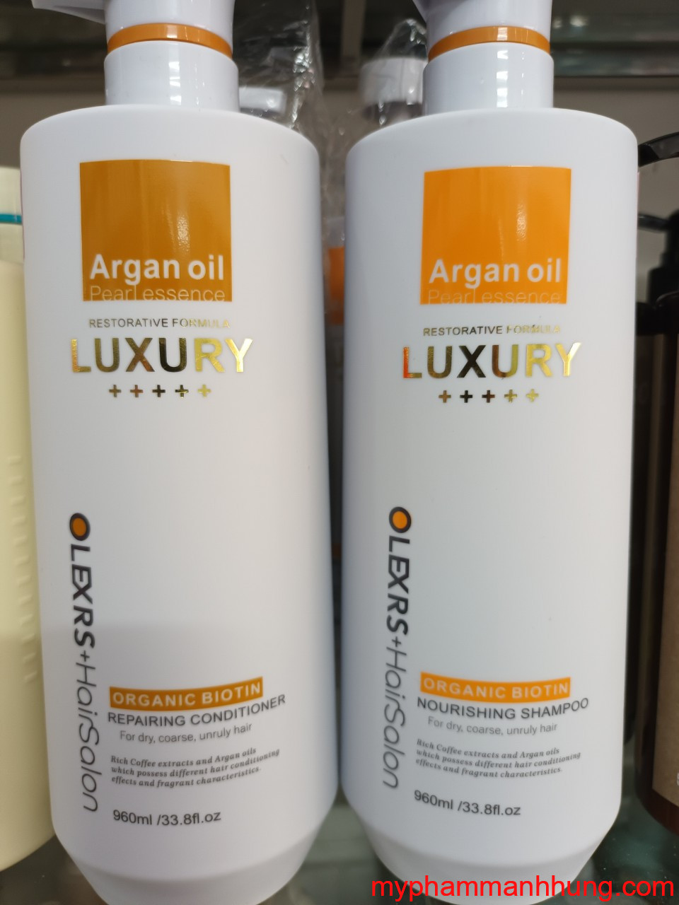 Cặp Dầu Gội Xả Olexrs+ Hair Salon Luxury Argan Oil Organic Biotin 960ml x2  - Mỹ Phẩm Tóc Hải Phòng - Mạnh Hùng